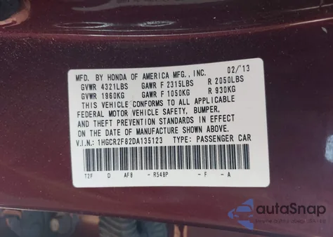 2013 Honda Accord Ex-L from USA, damaged, VIN 1HGCR2F82DA135123